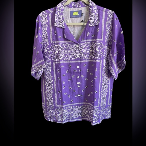 Melody Ehsani ME Purple Bandana Print Button Shirt Short Sleeve Medium - Picture 1 of 9